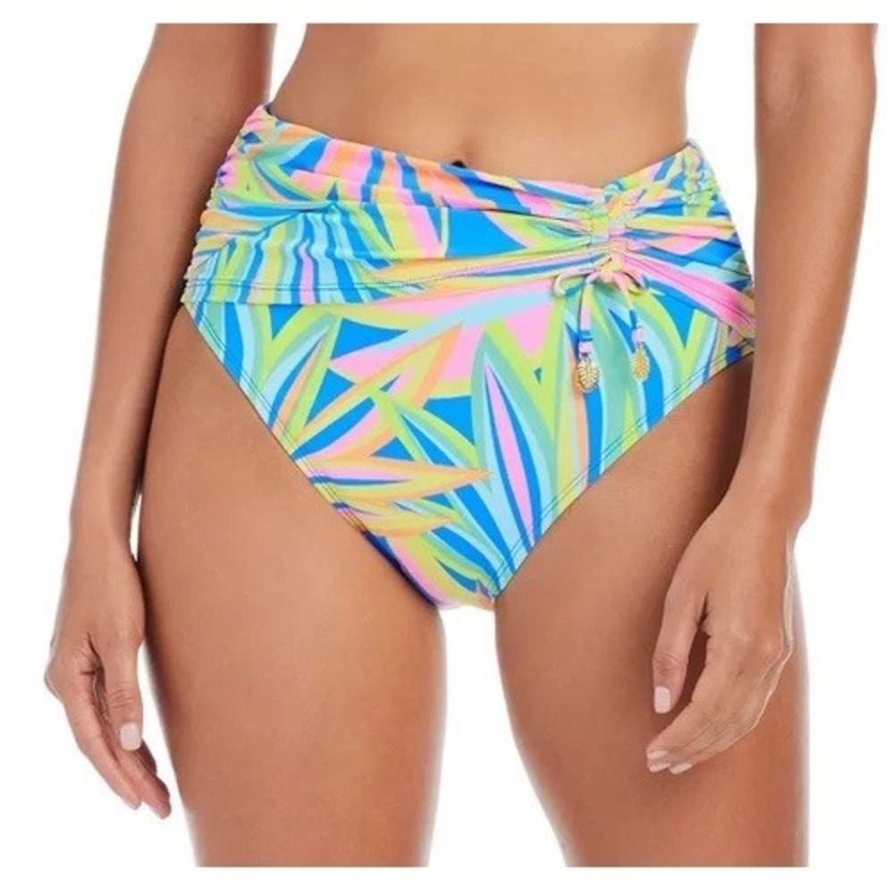 NWT Bleu Rod Beattie Swim Bottoms Womens Multi Color 6 Tropical High Waist Ruche